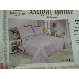 Royal home pamuk nakışlı yatak örtüsü pembe