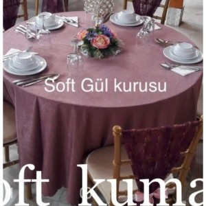 Soft Yuvarlak Düğün Masa Örtüsü Gül Kurusu